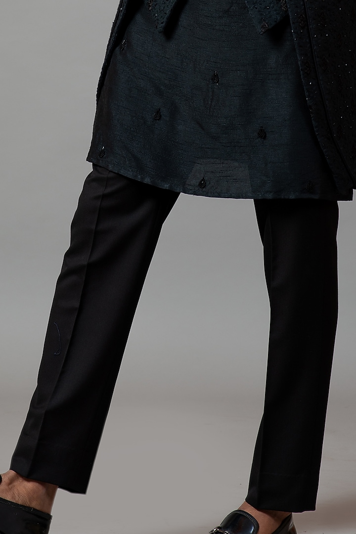 Black Kurta Set With Embroidered Indo-Western Jacket by PAARSH at Pernia's Pop Up Shop