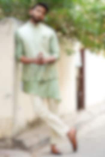 Mint Green Embroidered Nehru Jacket by PAARSH at Pernia's Pop Up Shop