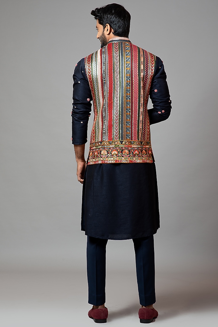 Multi-Colored Viscose Chikankari Embroidered Nehru Jacket by PAARSH at Pernia's Pop Up Shop