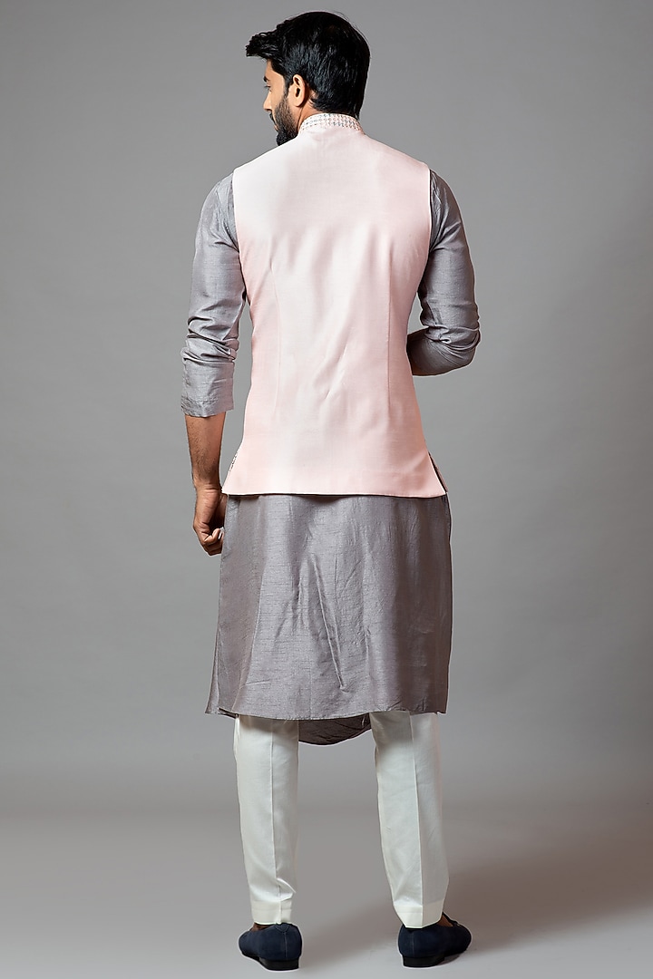 Powder Pink Embroidered Nehru Jacket by PAARSH at Pernia's Pop Up Shop