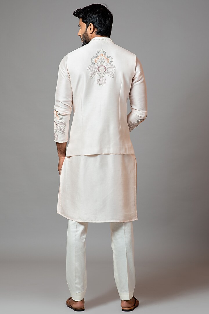 Baby Pink Embroidered Nehru Jacket by PAARSH at Pernia's Pop Up Shop