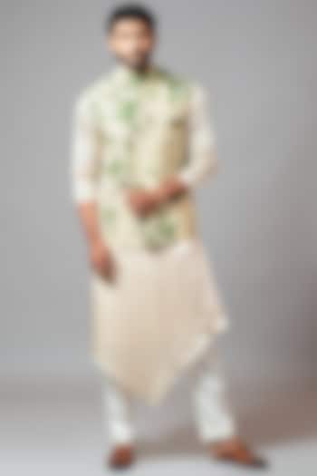 White & Green Tie-Dye Nehru Jacket by PAARSH at Pernia's Pop Up Shop
