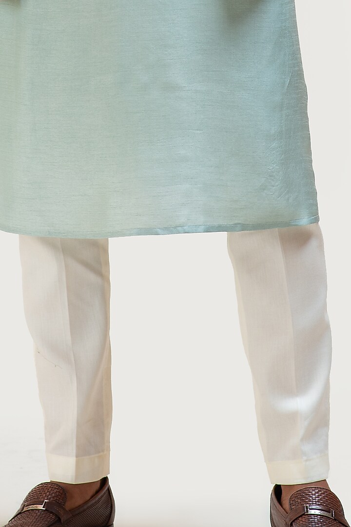 Grey & Green Ombre Bam Silk Motif Embroidered Kurta Set by PAARSH at Pernia's Pop Up Shop