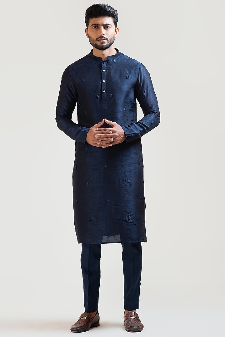 Navy Blue Embroidered Kurta Set Design by PAARSH at Pernia's Pop Up ...