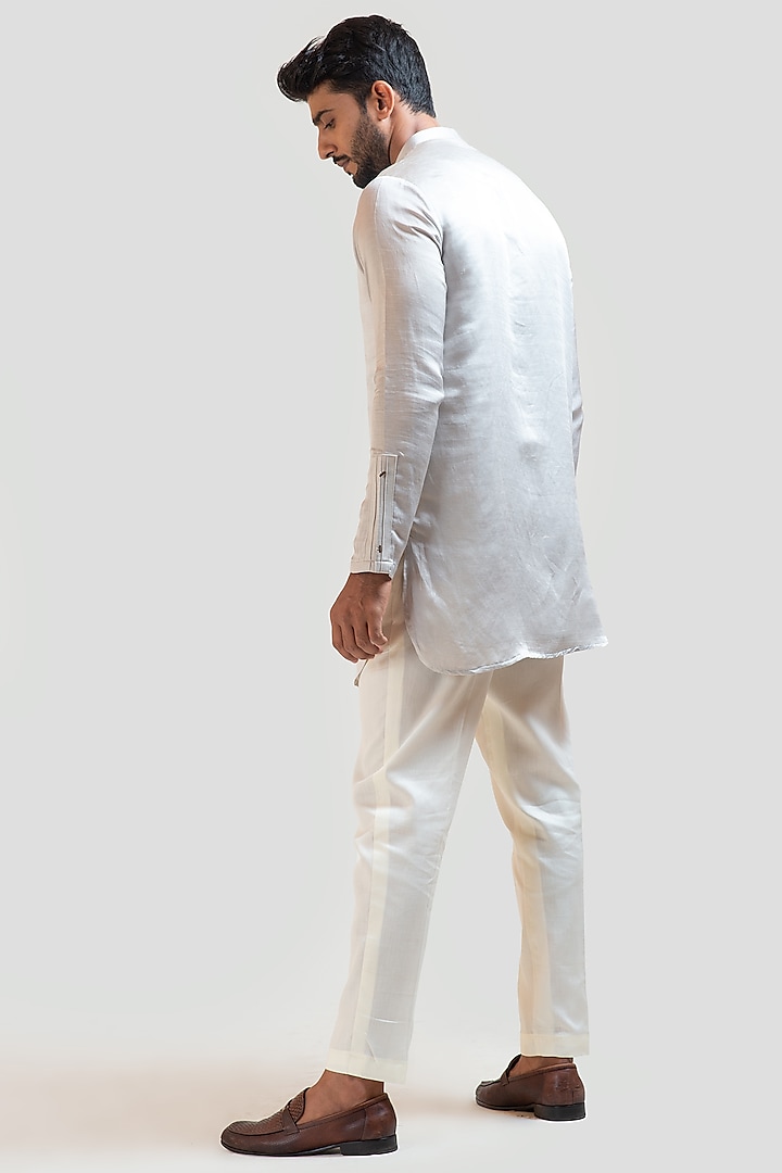Grey Linen Satin Short Kurta Set by PAARSH at Pernia's Pop Up Shop