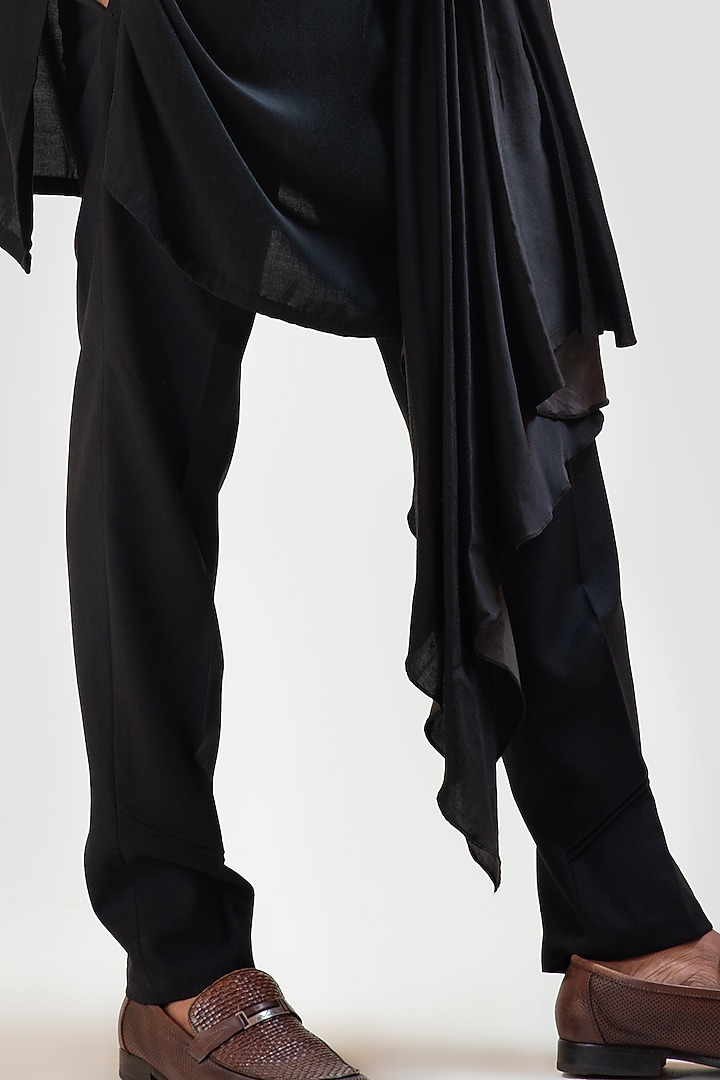 Black Silk Draped Kurta Set by PAARSH at Pernia's Pop Up Shop