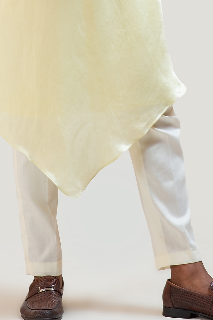 Light Yellow Linen Satin Mirror Embroidered Nehru Jacket by PAARSH at Pernia's Pop Up Shop