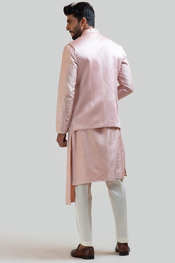 Onion Pink Mirror Embroidered Nehru Jacket by PAARSH at Pernia's Pop Up Shop