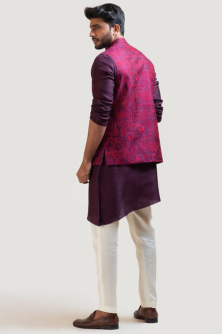 Purple Embroidered Nehru Jacket by PAARSH at Pernia's Pop Up Shop