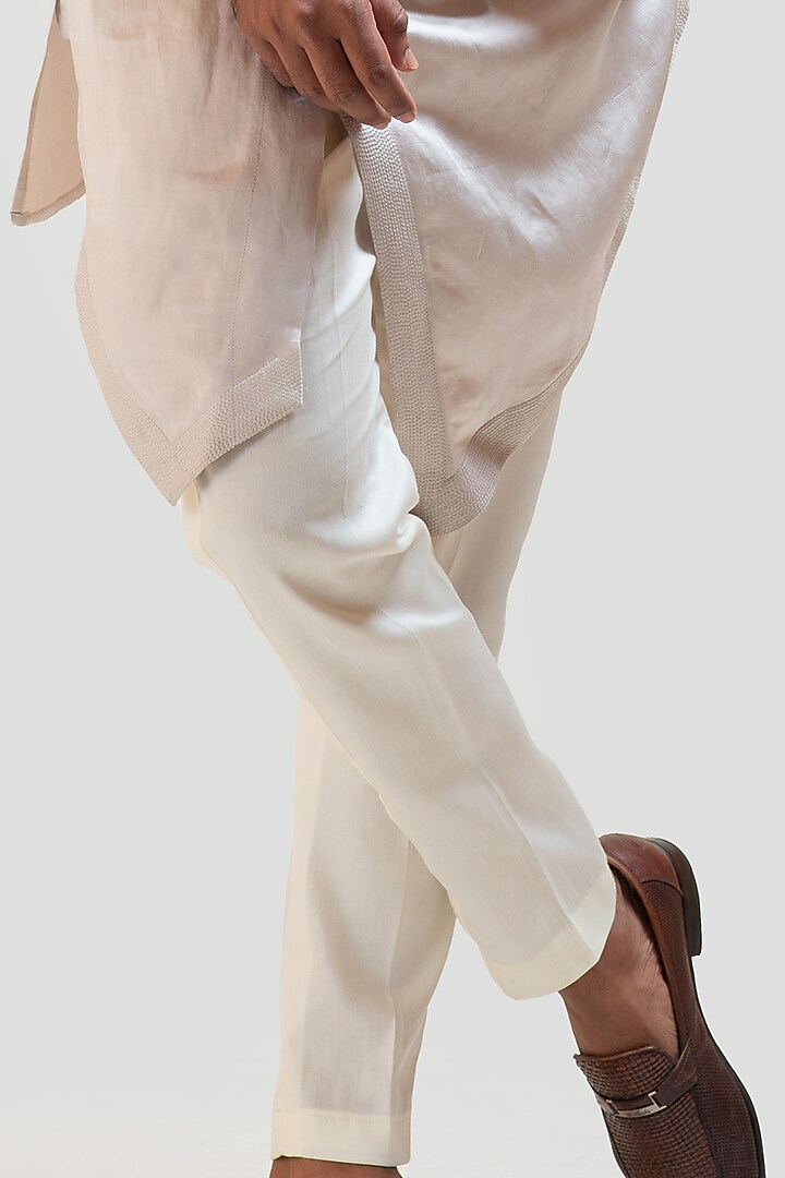 Creamy Grey Linen Satin Phulkari Embroidered Nehru Jacket Set by PAARSH at Pernia's Pop Up Shop
