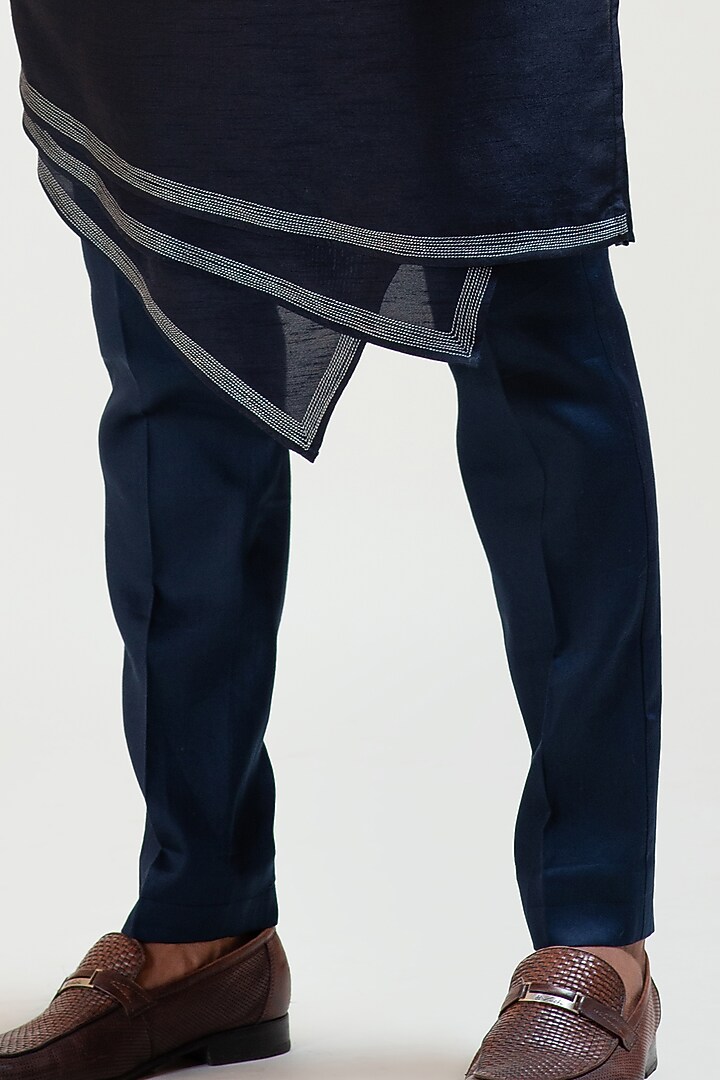 Navy Blue Kurta Set With Nehru Jacket by PAARSH at Pernia's Pop Up Shop