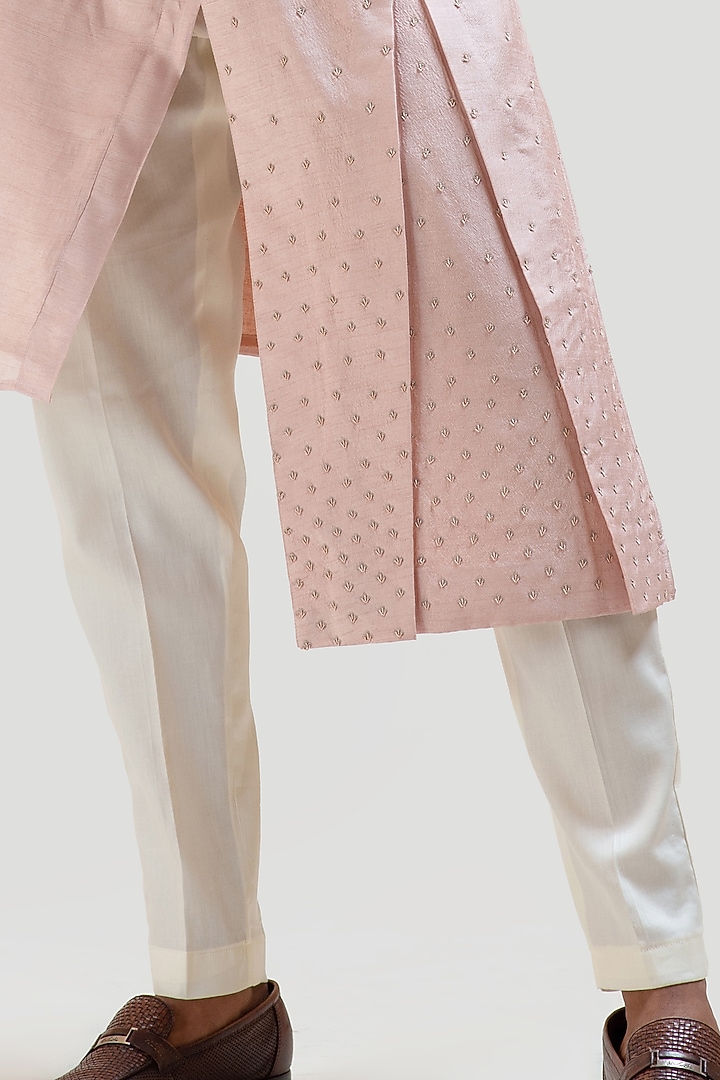 Onion Pink Pleated Kurta Set With Nehru Jacket by PAARSH at Pernia's Pop Up Shop