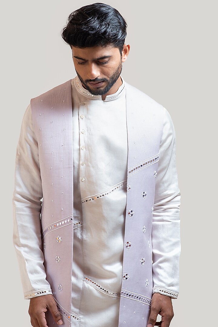 Lilac Linen Satin MIrror Embroidered Indo Western Set by PAARSH at Pernia's Pop Up Shop