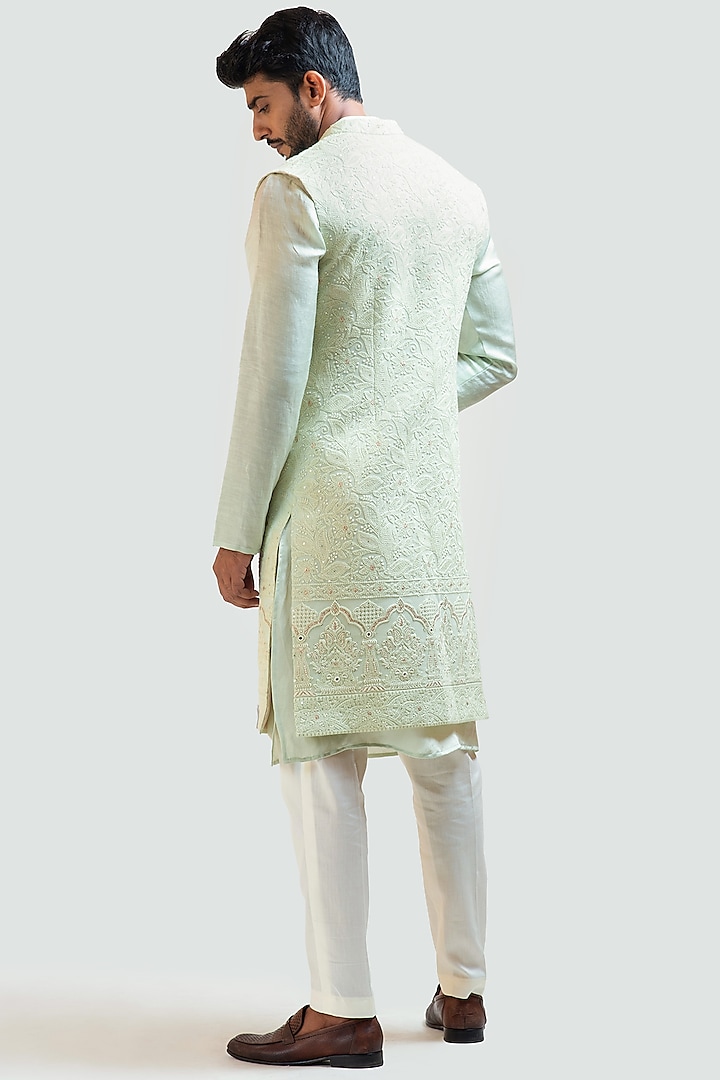 Mint Green Georgette Chikankari Embroidered Indowestern Set by PAARSH at Pernia's Pop Up Shop