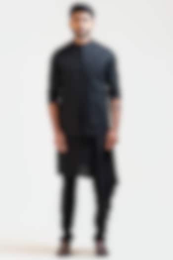 Black Suiting Honeycomb Embroidered Nehru Jacket by PAARSH at Pernia's Pop Up Shop