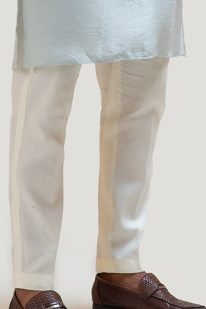 Ice Blue Raw Silk Zari Embroidered Nehru Jacket Set by PAARSH at Pernia's Pop Up Shop