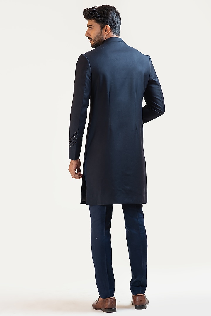 Black-Blue Embroidered Indo-Western Jacket Set by PAARSH at Pernia's Pop Up Shop