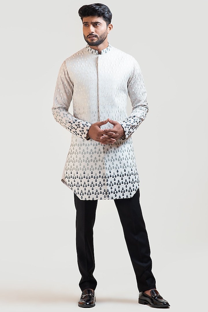Light Grey Embroidered Indo-Western Jacket Set by PAARSH