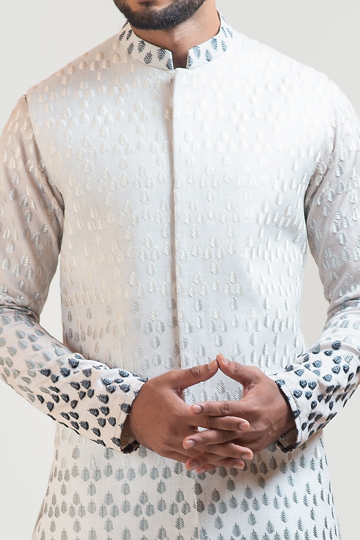 Light Grey Embroidered Indo-Western Jacket Set by PAARSH at Pernia's Pop Up Shop
