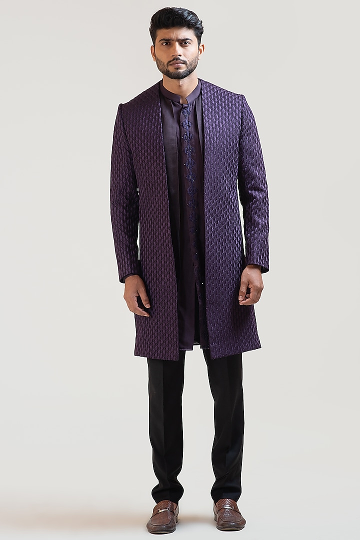 Purple Embroidered Indowestern Set by PAARSH