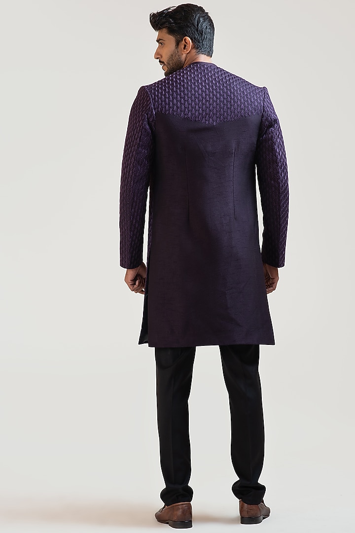 Purple Embroidered Wedding Indowestern Set by PAARSH at Pernia's Pop Up Shop