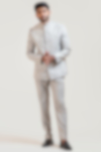 Grey Embroidered Wedding Bandhgala Jacket Set by PAARSH at Pernia's Pop Up Shop