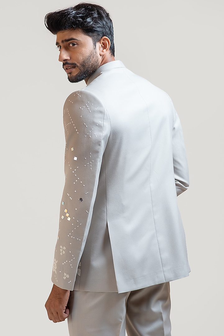 Grey Embroidered Wedding Bandhgala Jacket Set by PAARSH at Pernia's Pop Up Shop