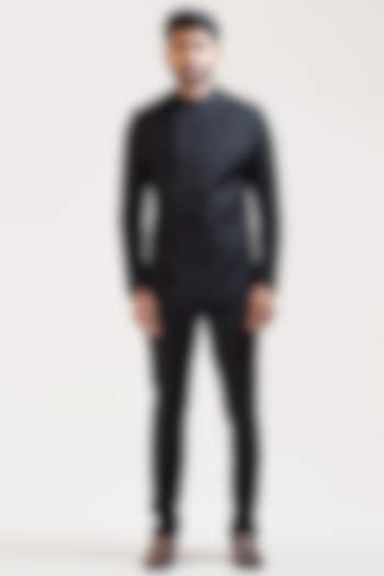 Black Embroidered Wedding Bandhgala Jacket Set by PAARSH at Pernia's Pop Up Shop