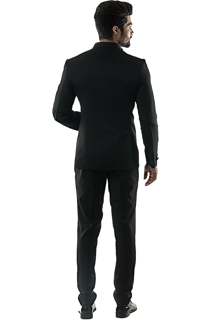 Black Terrycot Bandhgala Jacket Set by PAARSH at Pernia's Pop Up Shop