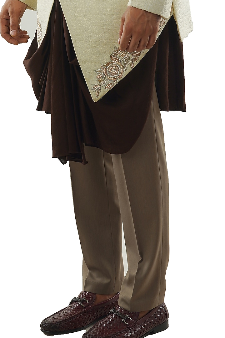 Cream Hand Embroidered Achkan Jacket Set by PAARSH at Pernia's Pop Up Shop
