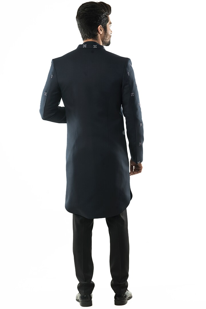 Midnight Blue Embroidered Wedding Indowestern Set by PAARSH at Pernia's Pop Up Shop