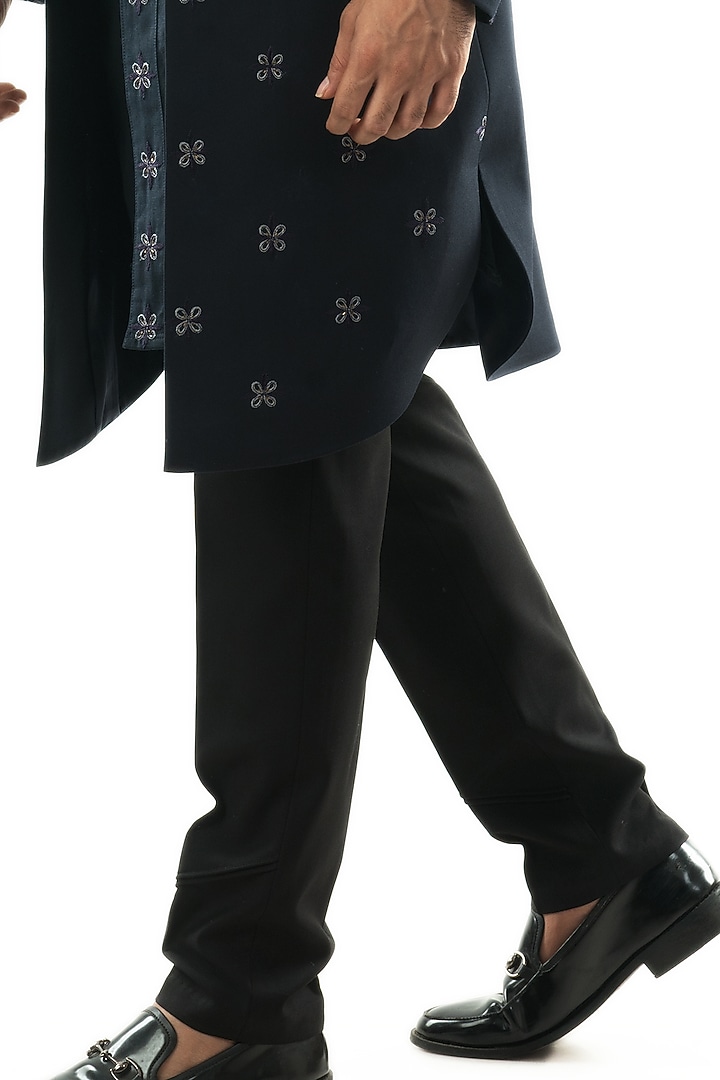Midnight Blue Embroidered Wedding Indowestern Set by PAARSH at Pernia's Pop Up Shop