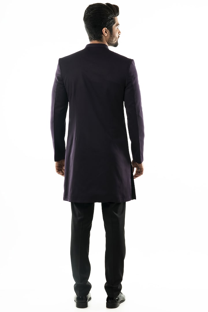Grape Purple Embroidered Asymmetrical Indo-Western Jacket Set by PAARSH at Pernia's Pop Up Shop