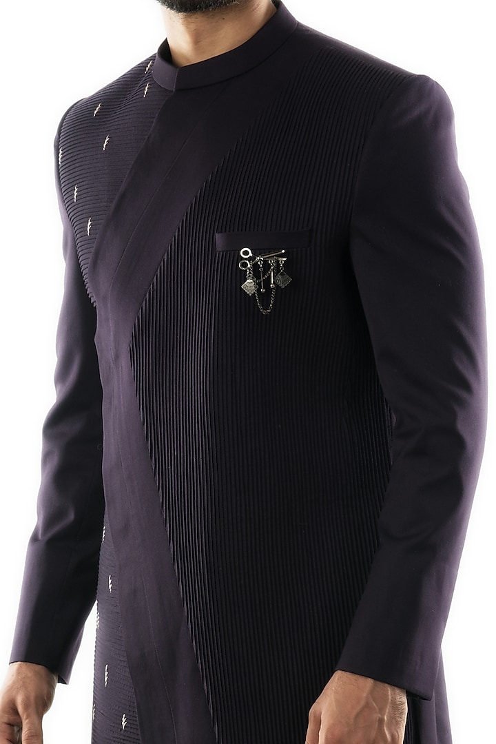 Grape Purple Embroidered Asymmetrical Indo-Western Jacket Set by PAARSH at Pernia's Pop Up Shop