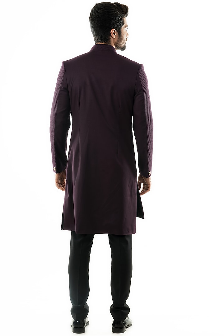 Dark Purple Asymmetrical Indo-Western Jacket Set by PAARSH at Pernia's Pop Up Shop