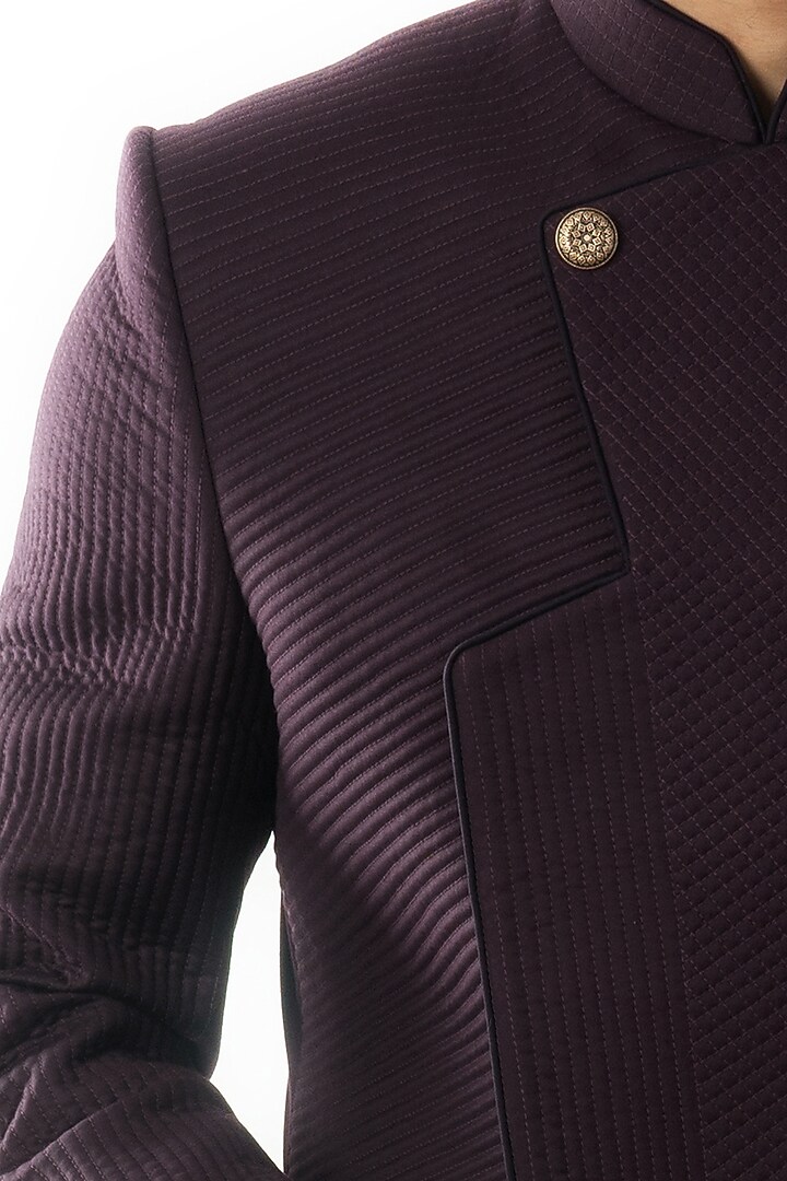 Dark Purple Asymmetrical Indo-Western Jacket Set by PAARSH at Pernia's Pop Up Shop