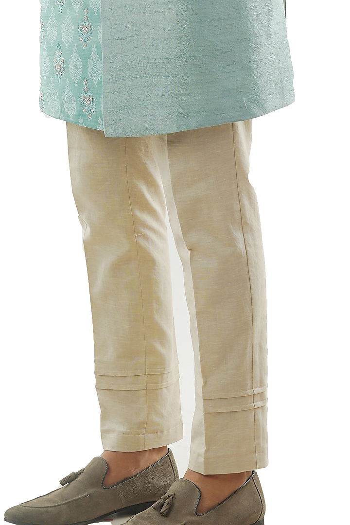 Pastel Blue Hand Embroidered Achkan Jacket Set by PAARSH at Pernia's Pop Up Shop