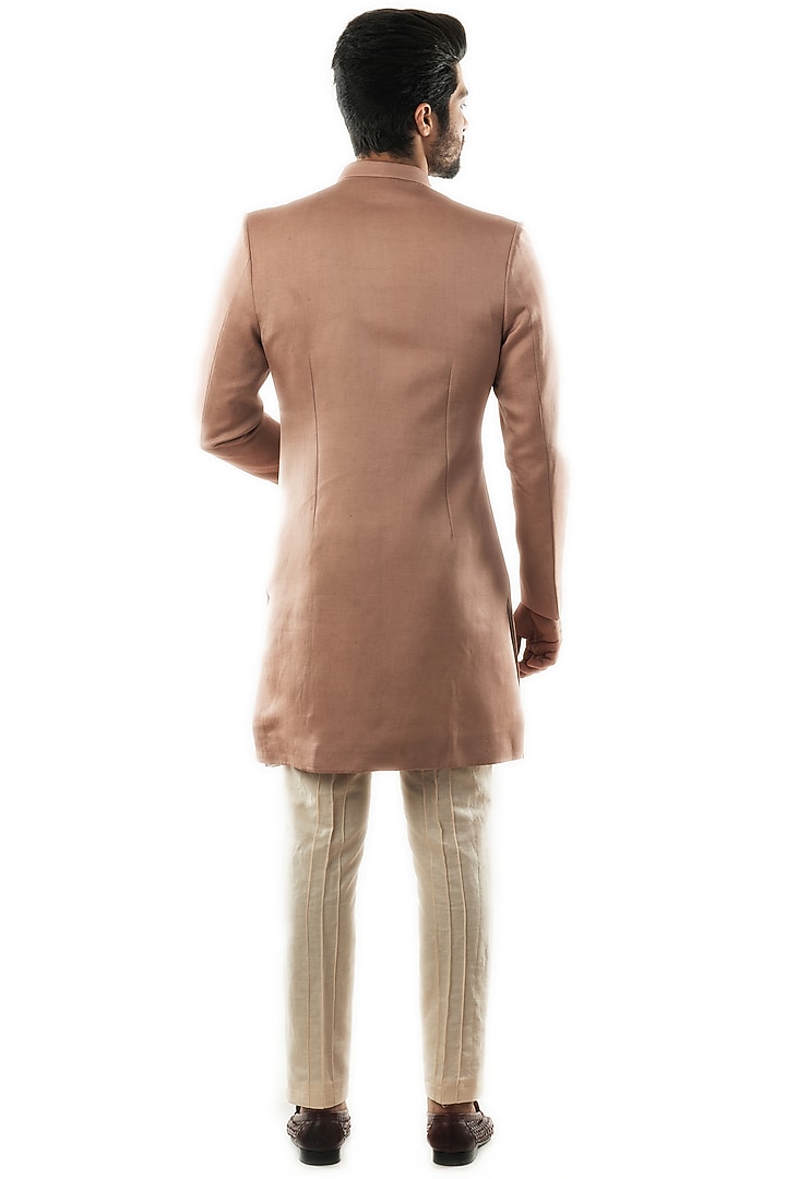 Mauve Hand Embroidered Asymmetrical Achkan Jacket Set by PAARSH at Pernia's Pop Up Shop