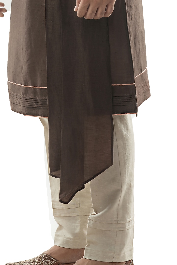 Brown Bamboo Silk Thread Embroidered Bundi Jacket Set by PAARSH at Pernia's Pop Up Shop