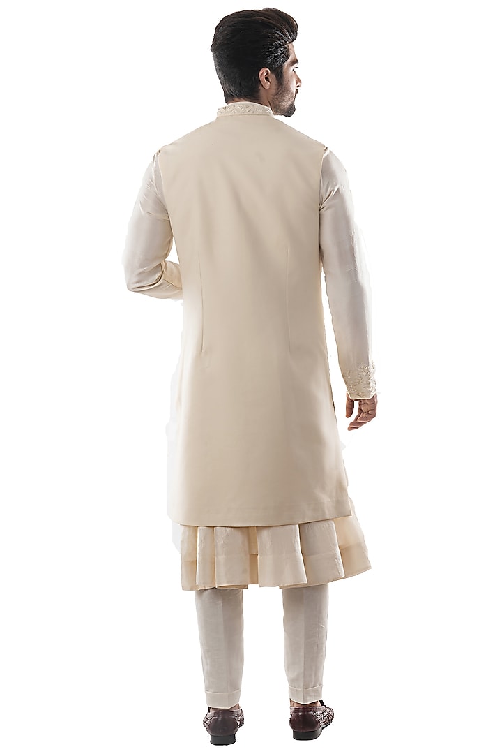 Cream Terrycot Embroidered Wedding Indowestern Set by PAARSH at Pernia's Pop Up Shop