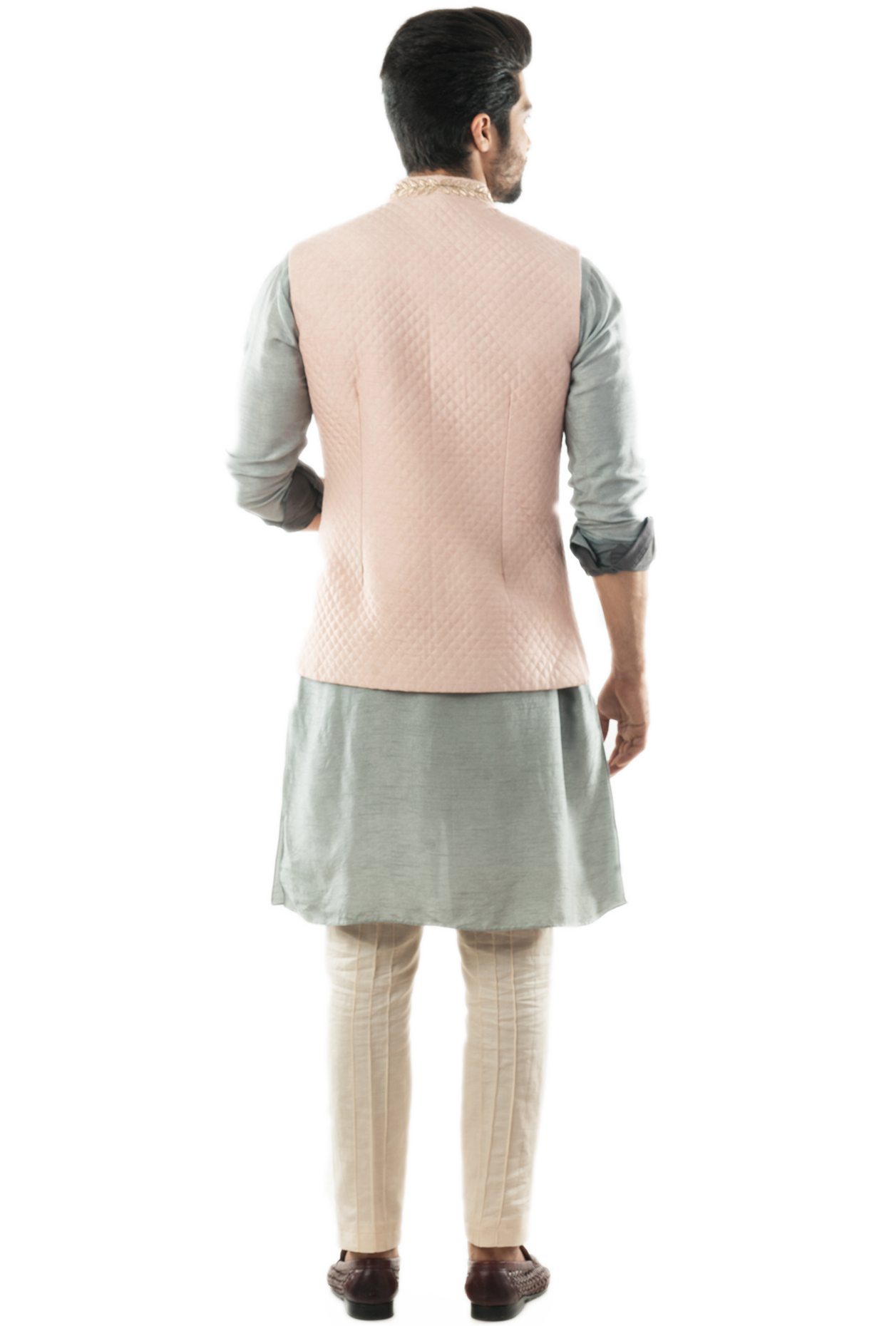 Grey Shaded Kurta Set With Nehru Jacket by PAARSH at Pernia's Pop Up Shop