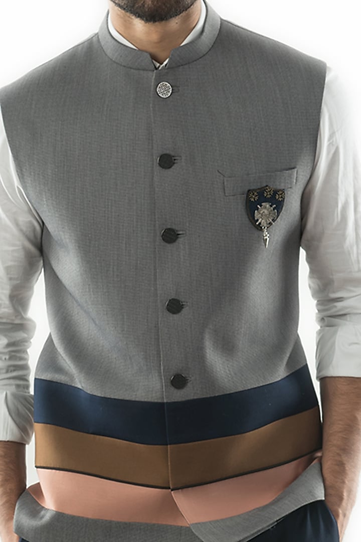 Grey Terrycot Bundi Jacket by PAARSH at Pernia's Pop Up Shop