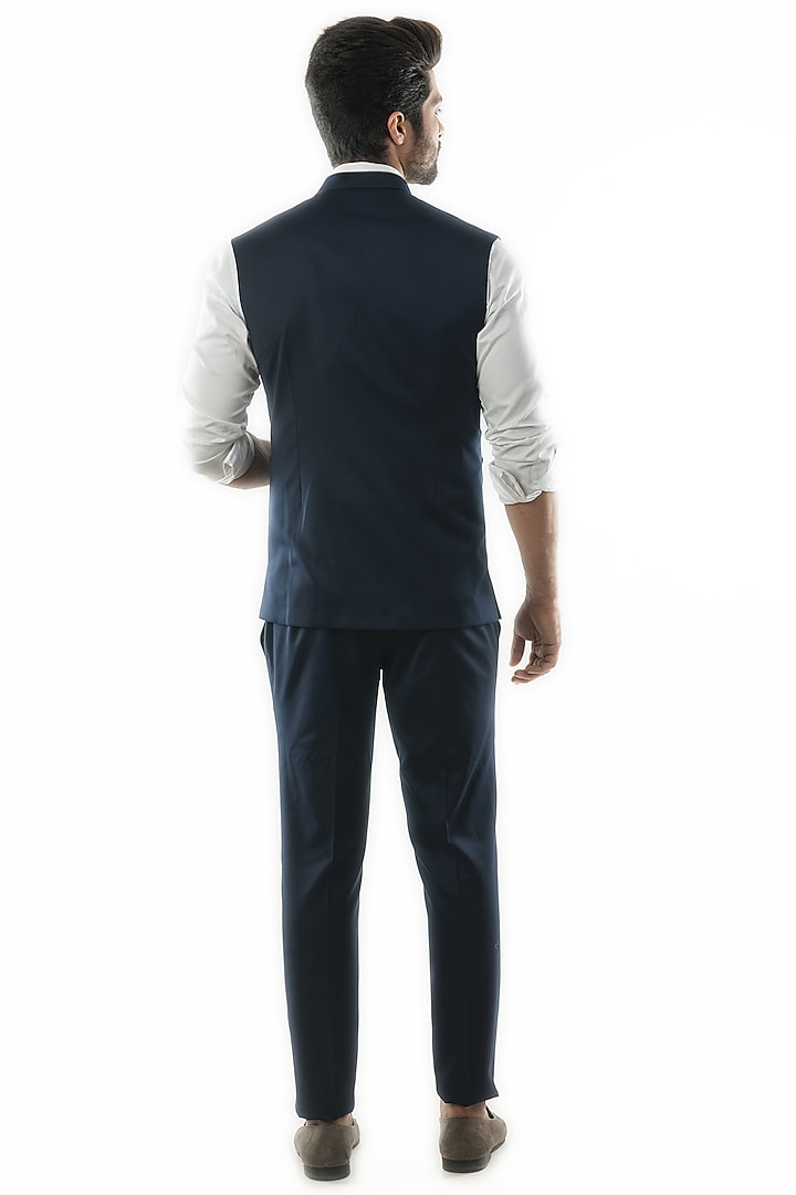Navy Blue Terrycot Bundi Jacket by PAARSH at Pernia's Pop Up Shop