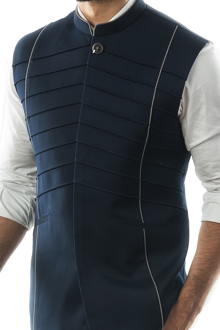 Navy Blue Terrycot Bundi Jacket by PAARSH at Pernia's Pop Up Shop