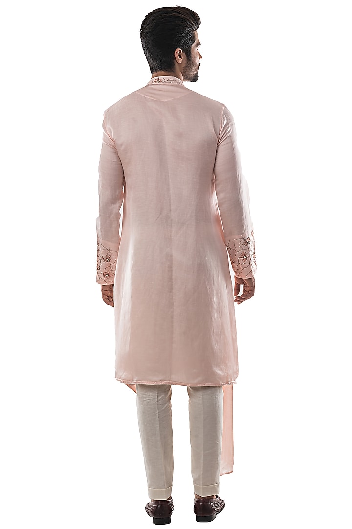 Dusty Pink Embroidered Asymmetrical Kurta Set by PAARSH at Pernia's Pop Up Shop