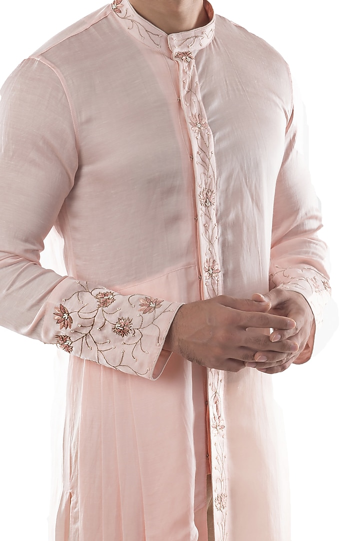 Dusty Pink Embroidered Asymmetrical Kurta Set by PAARSH at Pernia's Pop Up Shop