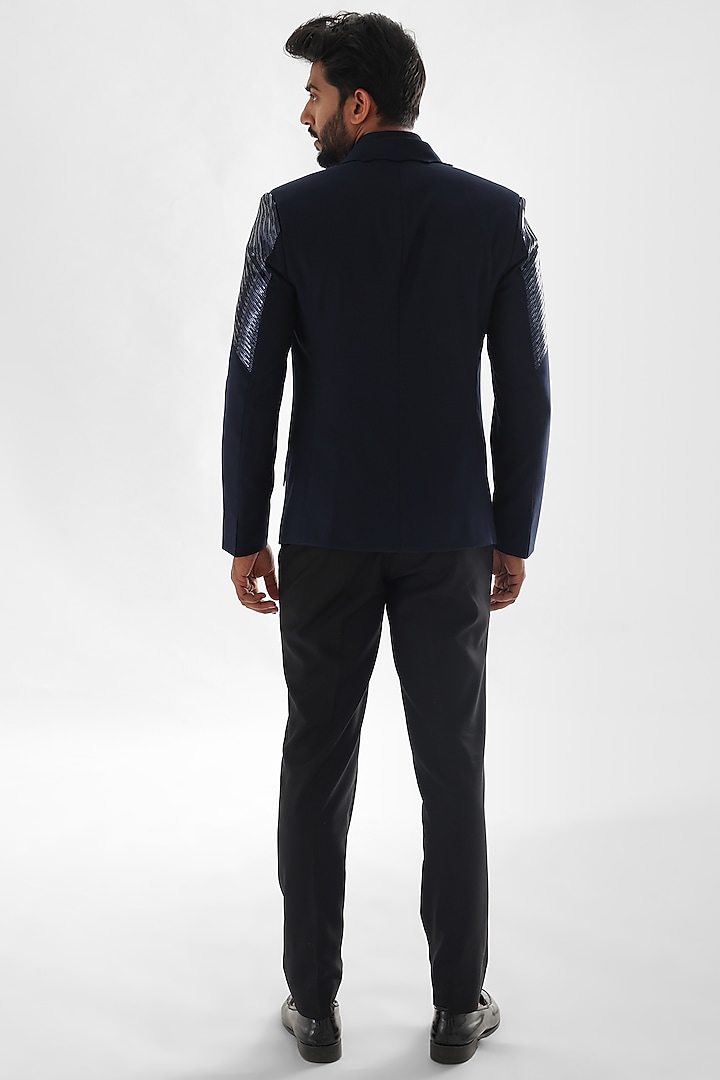 Navy Blue Terrycot Suiting Fabric Tuxedo Set by PAARSH at Pernia's Pop Up Shop