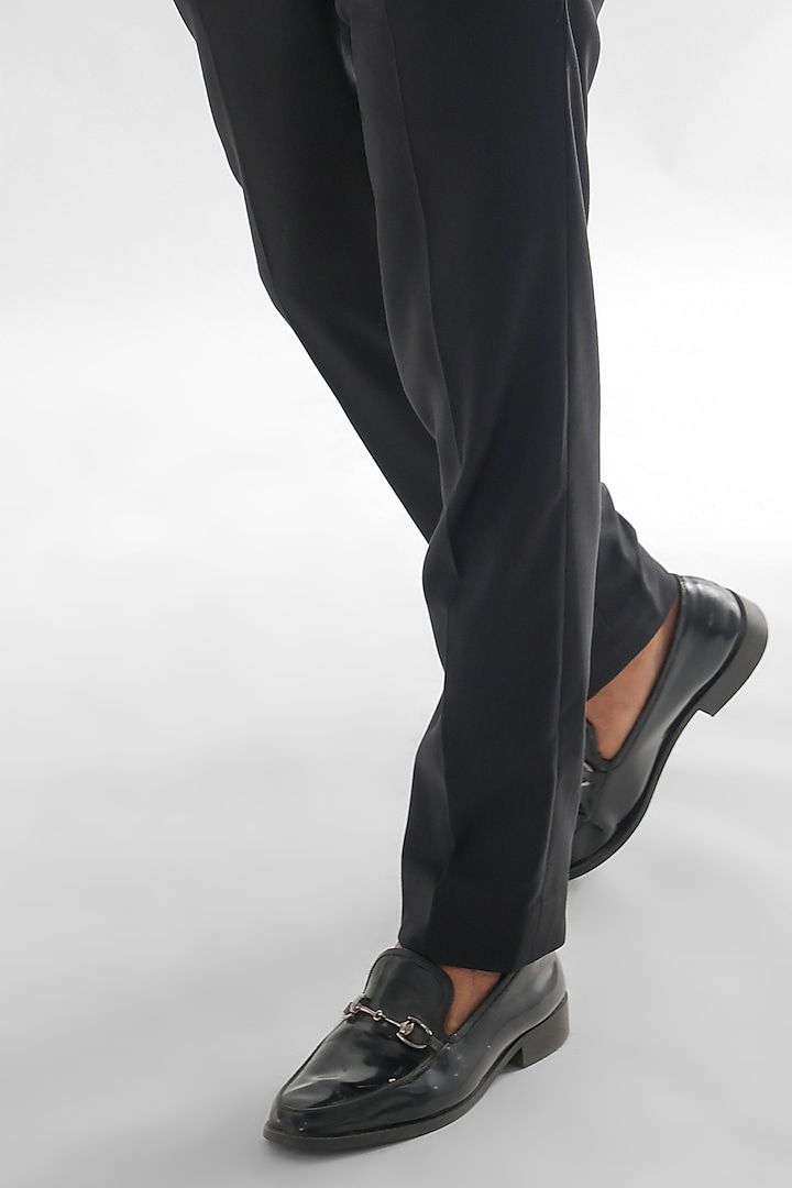 Navy Blue Terrycot Suiting Fabric Embroidered Tuxedo Set by PAARSH at Pernia's Pop Up Shop