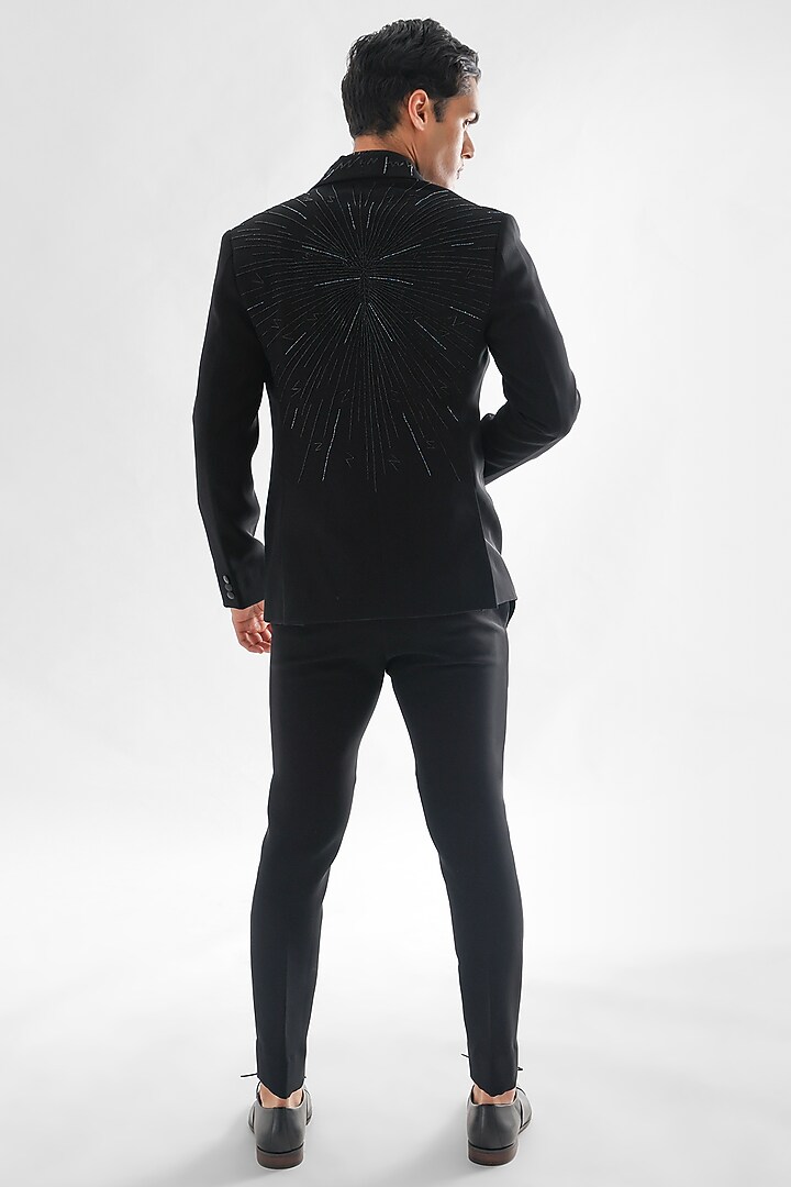 Jet Black Terrycot Suiting Fabric Embroidered Tuxedo Set by PAARSH at Pernia's Pop Up Shop