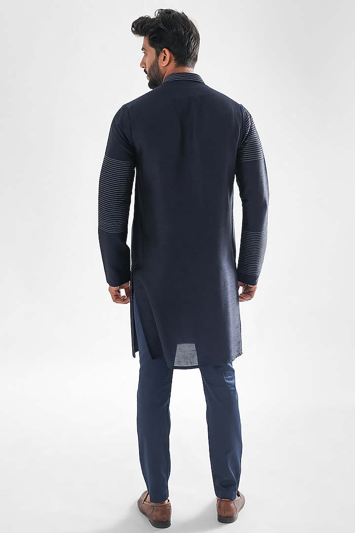 Navy Blue Silk Kurta Set by PAARSH at Pernia's Pop Up Shop